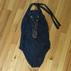 Show Me Your MuMu Black Halter Swimsuit with Lace